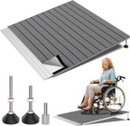 Threshold Ramps for Wheelchairs, Adjustable Height 3.3"-6.6" and 36"×36" Platform Aluminum Wheelchair Ramp, Door Threshold Ramps with a Non-Slip Thick Door Mat for Scooters, Power Chairs, Cart