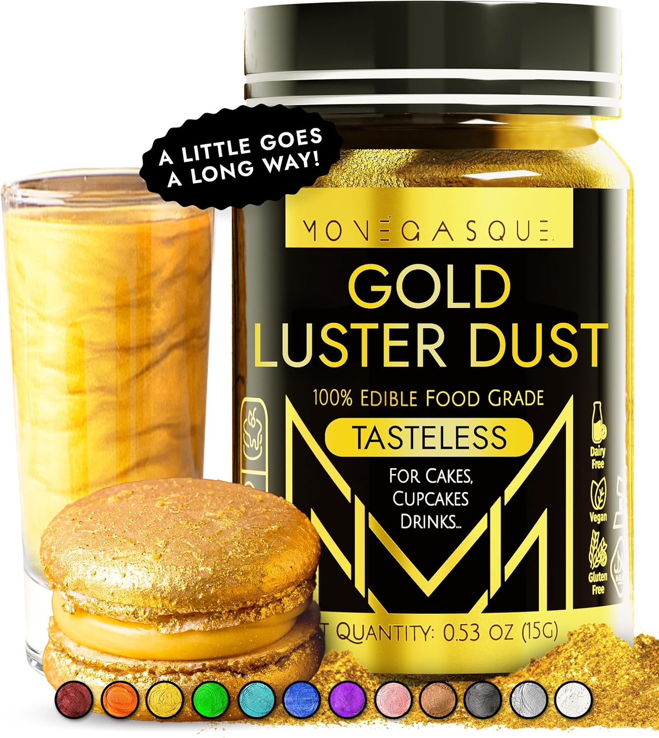 MONÉGASQUE Gold Edible Glitter for Drinks 15g – Edible Glitter for Cakes & Cocktails - Gold Luster Dust for Cocktail, Cake Decorating, Food Decorations Easter Sprinkles Spray - Drink Shimmer Powder