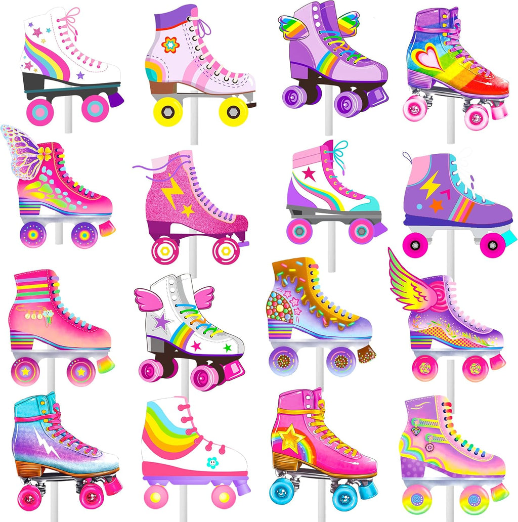 36pcs Roller Skate Cupcake Toppers Roller Skate Birthday Party Decorations Retro Hip Hop Roller Skating Theme Cupcake Picks for 80s 90s Roller Skate Theme Birthday Party Decor Supplies