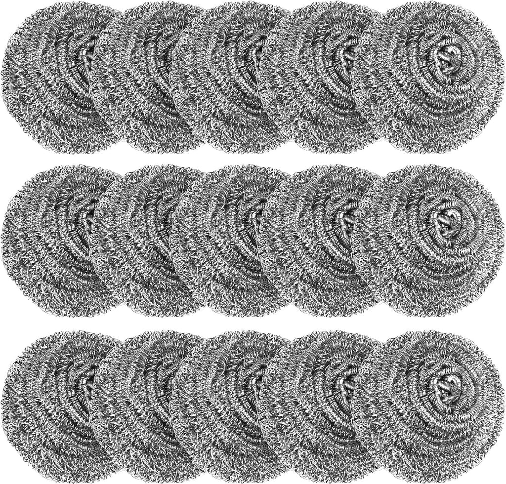 15 Pack Steel Wool Scrubber, Metal Kitchen Scrubbing Sponges, Dishwashing Scouring Pads Heavy Duty, Premium Stainless Steel Scrubbers for Cleaning Dishes Pots and Pans Bathroom Oven (Sliver) by VOPTON