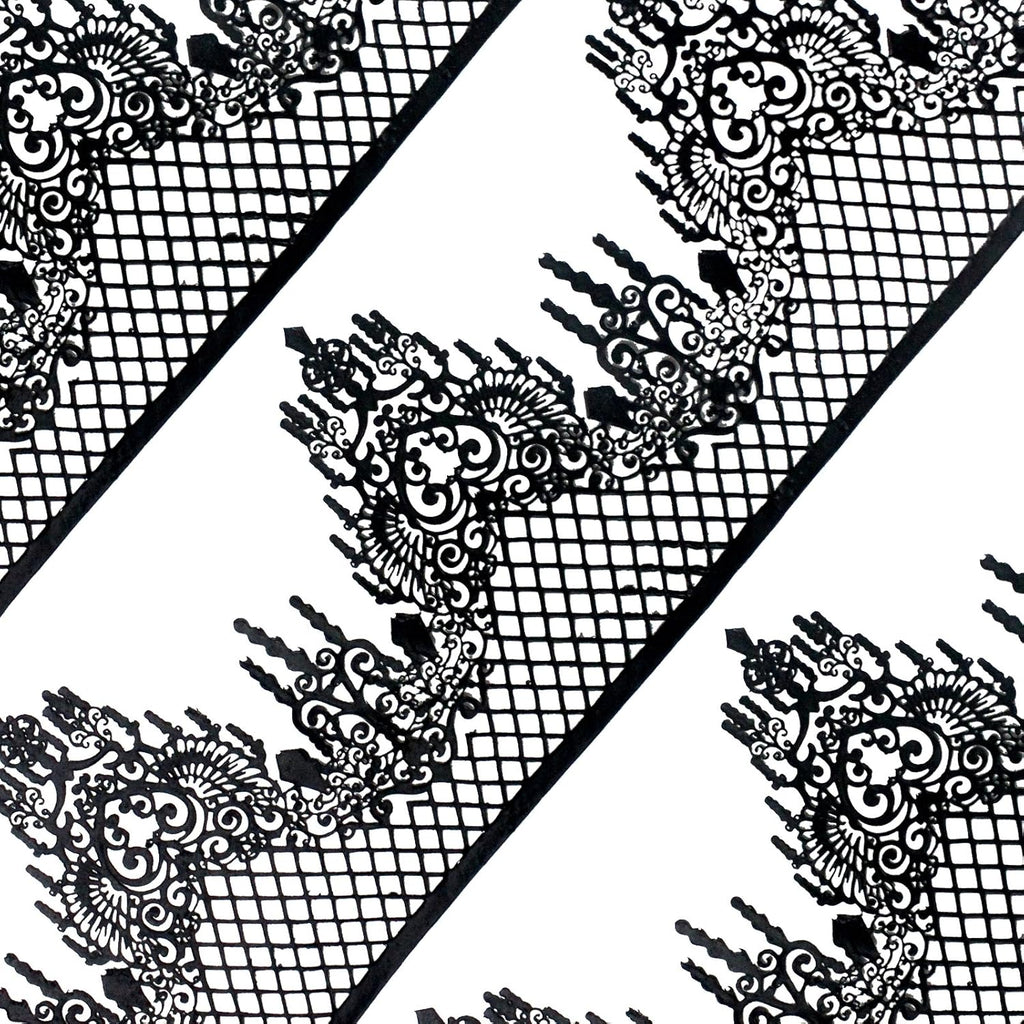 FUNSHOWCASE Large Pre-Made Ready to Use Edible Cake Lace Lattice Diamond Scallop 12-inch 10-piece Set Black
