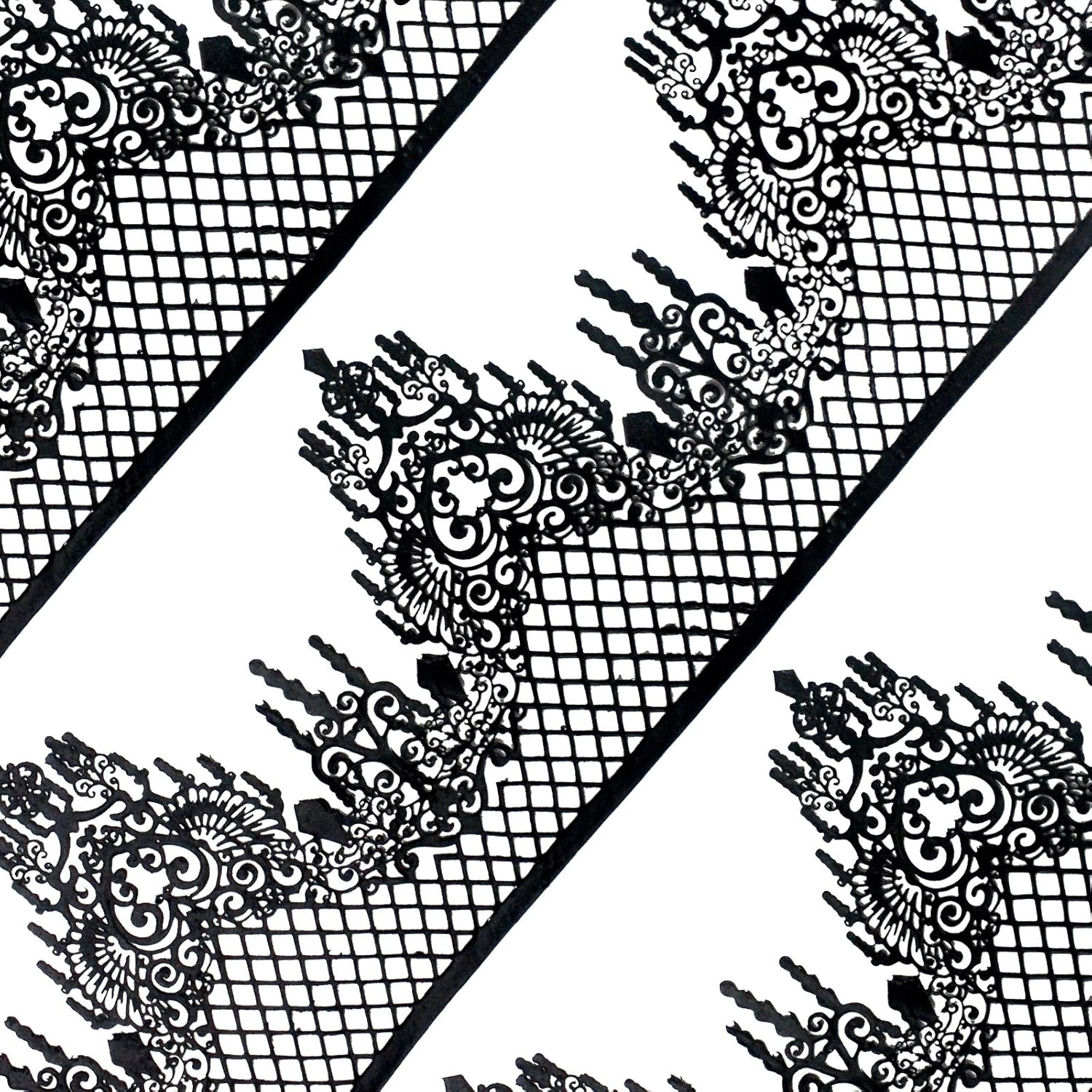 FUNSHOWCASE Large Pre-Made Ready to Use Edible Cake Lace Lattice Diamond Scallop 12-inch 10-piece Set Black