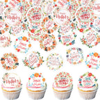 56 Pcs Edible Cupcake Toppers with Floral Decorations for Mother's Day, Mom's Birthday, and Best Mom Ever Celebrations (Mother's Day Round)