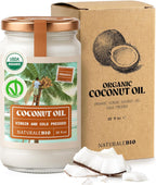 NaturaleBio Organic Virgin Coconut Oil 32 fl oz Raw Cold Pressed for Skin, Hair, Moisturizer, Massage, Body, Hand, Cream, Vegan Butter Alternative, Ideal Lotion, Perfect Care