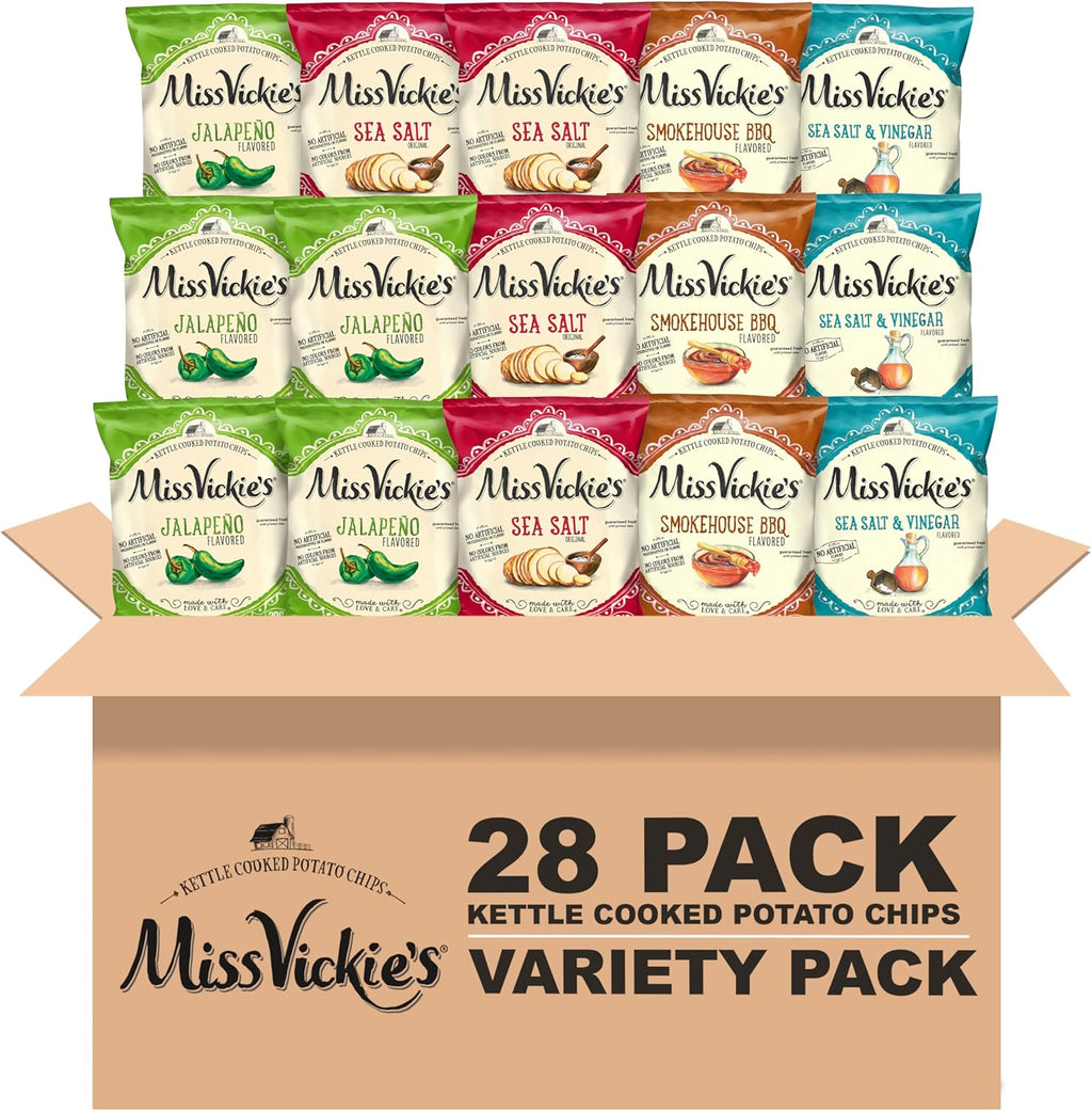 Miss Vickie's Kettle Cooked Potato Chips, Variety Pack, 1.375 Ounce (Pack of 28)