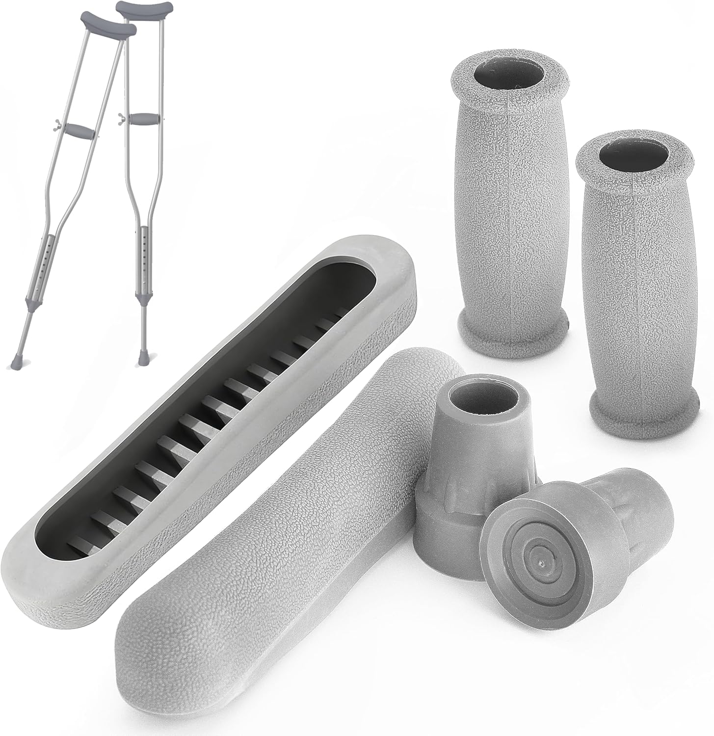 7/8 Inch Replacement Crutch Pads Anti-slip, Rubber Padding for Walking Under Arm Crutches, Hand Grips, and Feet Caps, Fits Standard Aluminum Crutches 6 Pieces-Set
