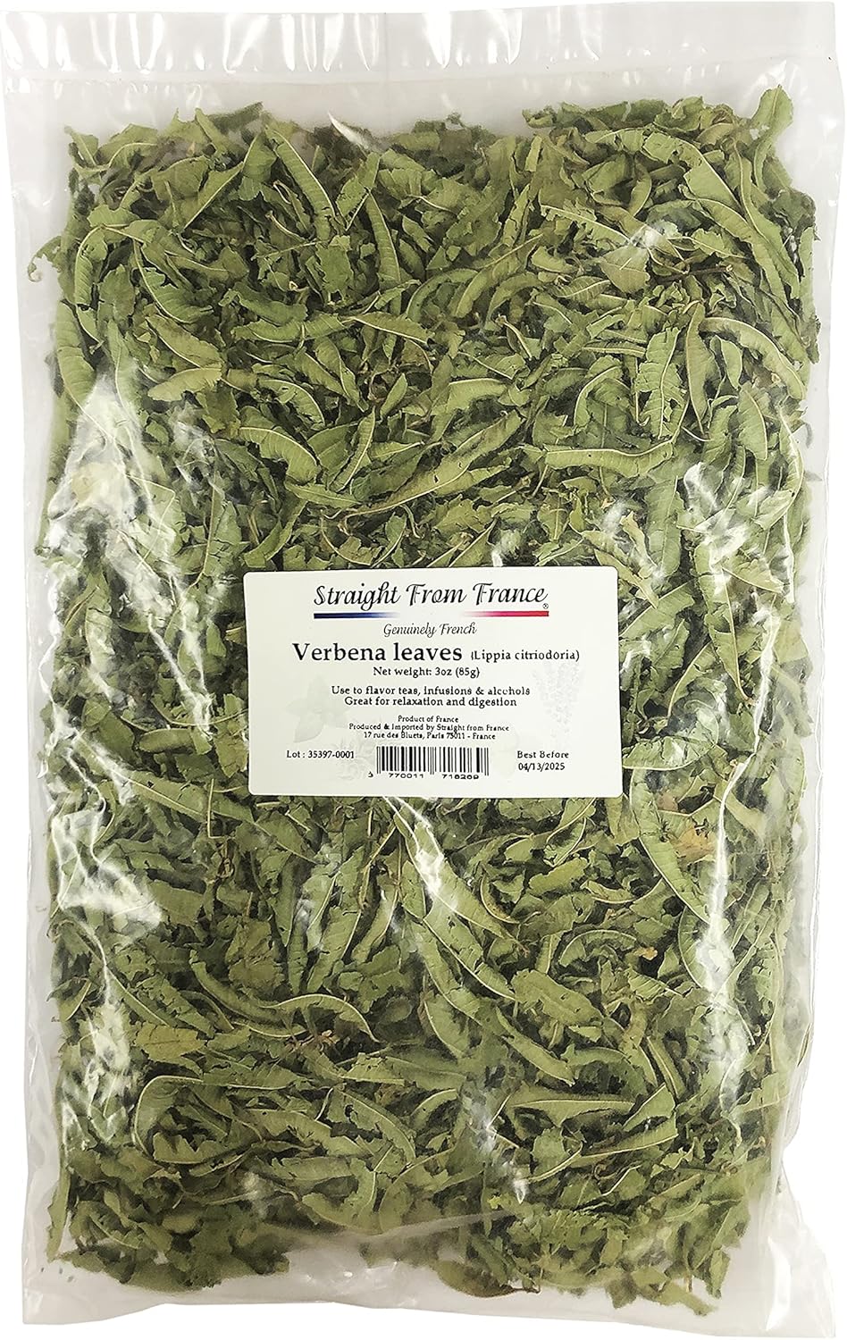 Straight from France Genuinely French, Loose Lemon Verbena Leaves from France Perfect for Relaxing Infusions Herb Teas and Tisanes 3 Oz (Pack of 1)