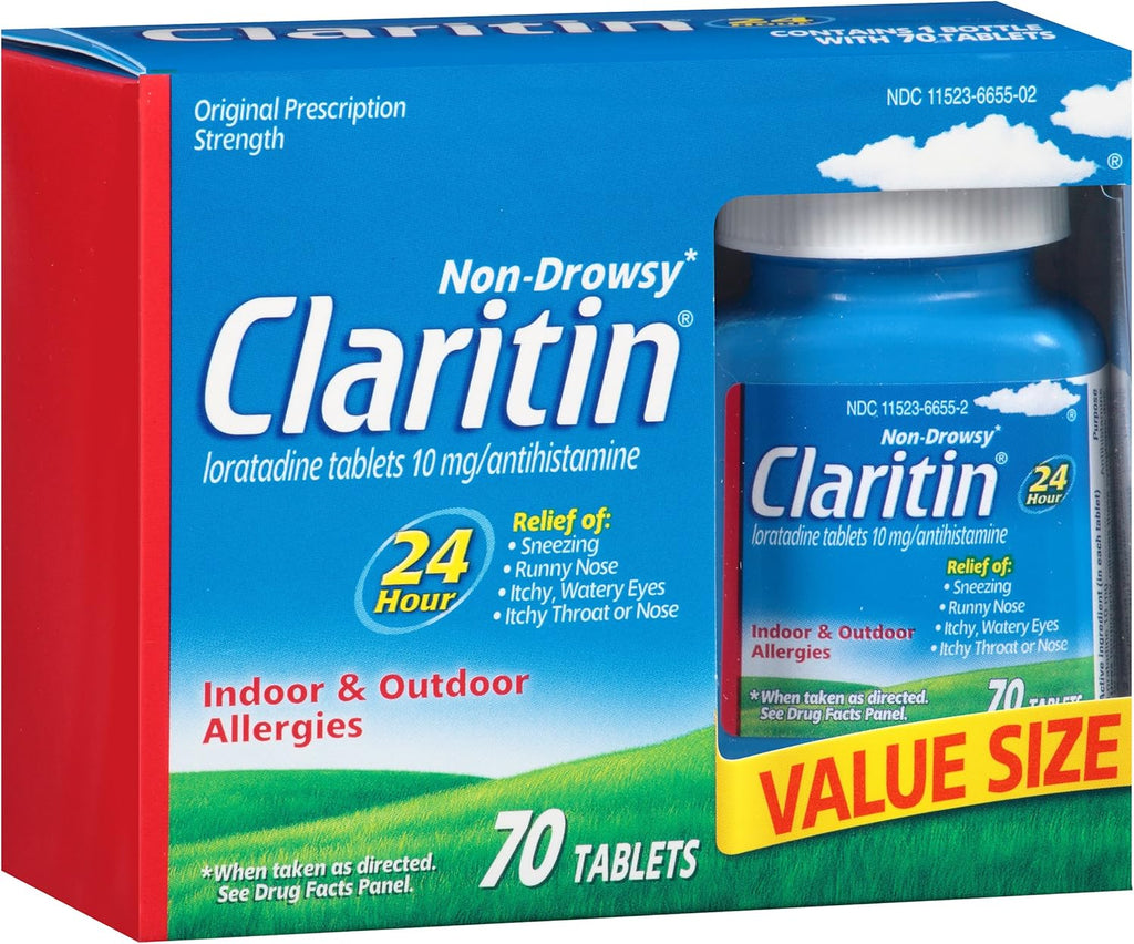 Claritin 24 Hour Allergy Medicine, Non-Drowsy Prescription Strength Allergy Relief, Loratadine Antihistamine Tablets, 70 Count