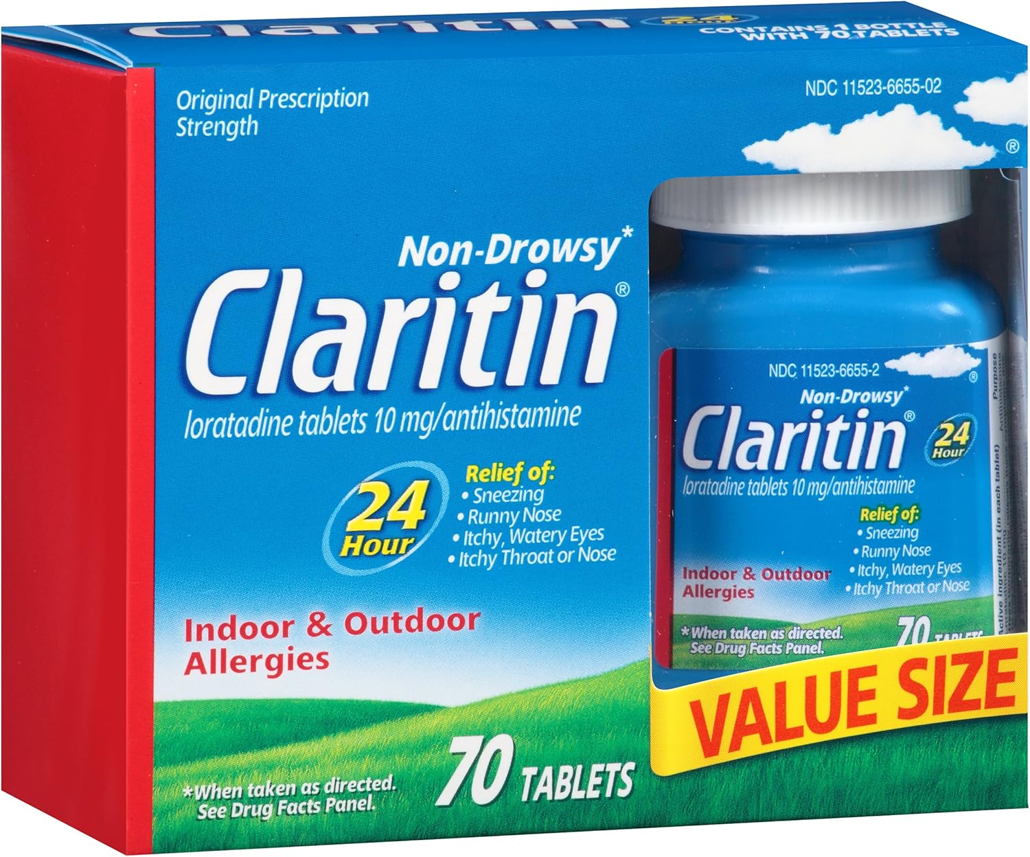 Claritin 24 Hour Allergy Medicine, Non-Drowsy Prescription Strength Allergy Relief, Loratadine Antihistamine Tablets, 70 Count