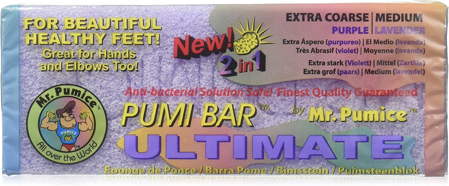 Mr. Pumice Ultimate PUMI Bar, 2-in-1 Callus Remover, Pedicure Stone & Ped File Scrubber for Smooth Feet and Heels, Dual-Grit (Medium + Coarse), 1 Pack