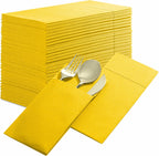 50-Pack Disposable Linen-Feel Dinner Napkins with Built-in Flatware Pocket, YELLOW Prefolded Cloth Like Paper Napkins For Dinner, Wedding Or Party [Silverware NOT Included]