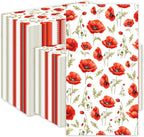 200PCS Poppy Floral Paper Napkins - 4.5" x 8" Folded Red Poppies Flowers Disposable Guest Napkins, Decorative Hand Napkin for Poppies Party Supplies, Dinner, Wedding, Birthday, Garden Party