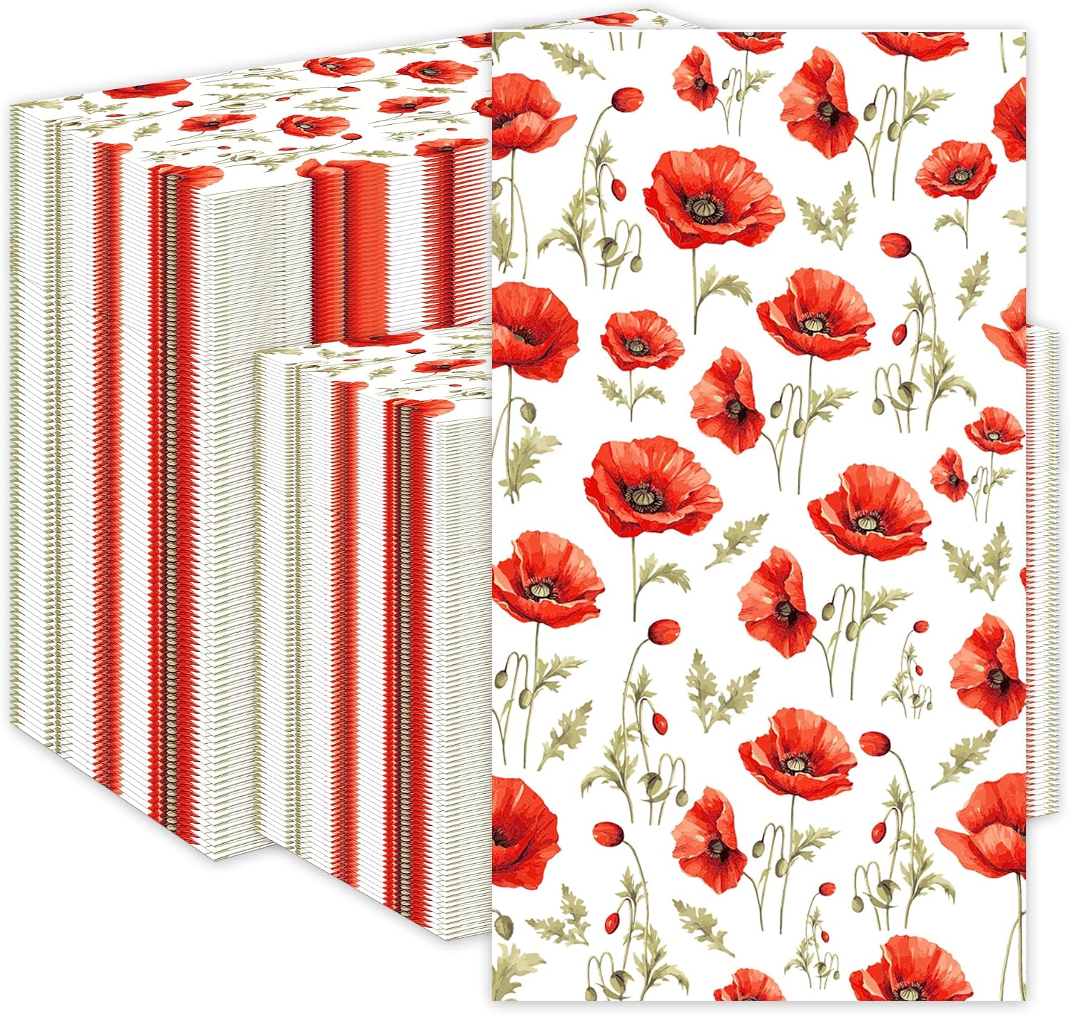 200PCS Poppy Floral Paper Napkins - 4.5" x 8" Folded Red Poppies Flowers Disposable Guest Napkins, Decorative Hand Napkin for Poppies Party Supplies, Dinner, Wedding, Birthday, Garden Party