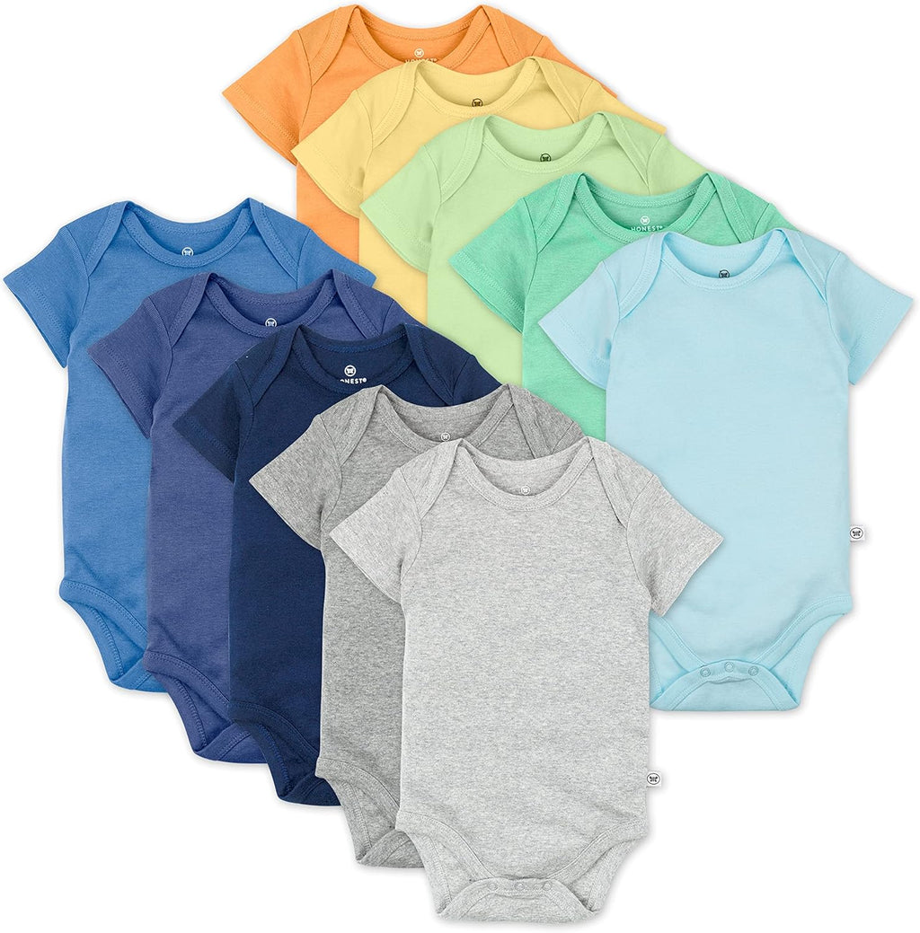 HonestBaby 10-Pack Short Sleeve Bodysuits One-Piece 100% Organic Cotton for Infant Baby Boys, Girls, Unisex