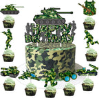 Camoufalge Birthday Party Cake Topper Camo Cupcake Toppers Camo Gree Happy Birthday Cake Decoration for Army Soldier Military Theme Baby Shower Supplies