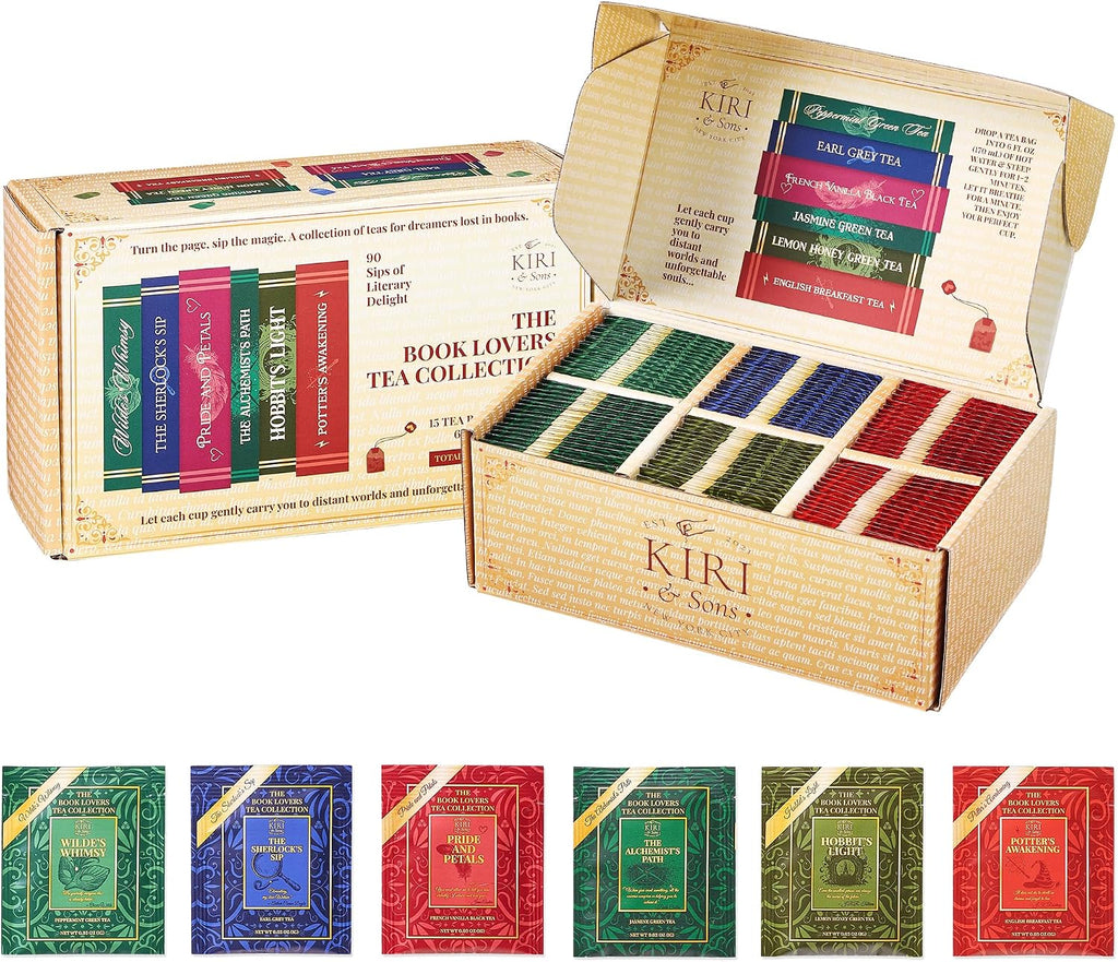 Book Lovers Tea Collection by Kiri & Sons, 90 Count Literary Tea Bags Gift Box | Book Club Library Gifts for Women Readers Writers Librarians | Bookish Tea Set, Bookworm Lovers & Reading Enthusiasts