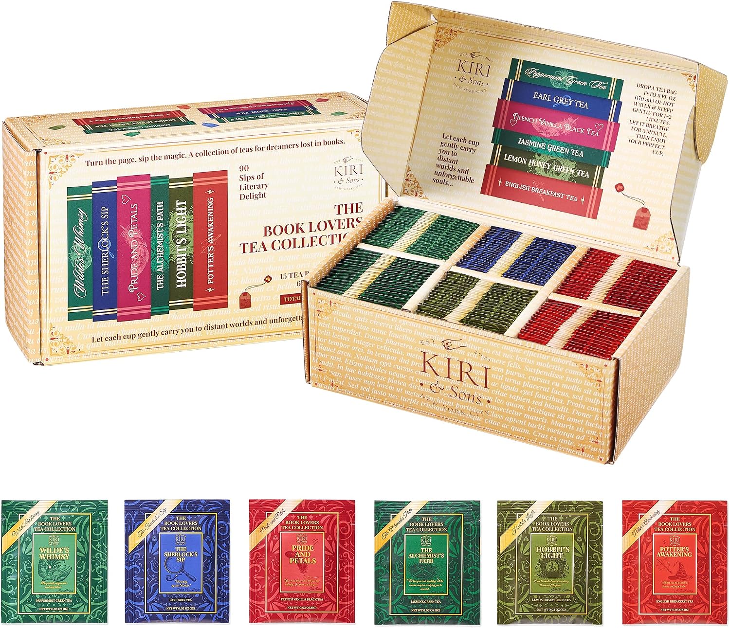 Book Lovers Tea Collection by Kiri & Sons, 90 Count Literary Tea Bags Gift Box | Book Club Library Gifts for Women Readers Writers Librarians | Bookish Tea Set, Bookworm Lovers & Reading Enthusiasts