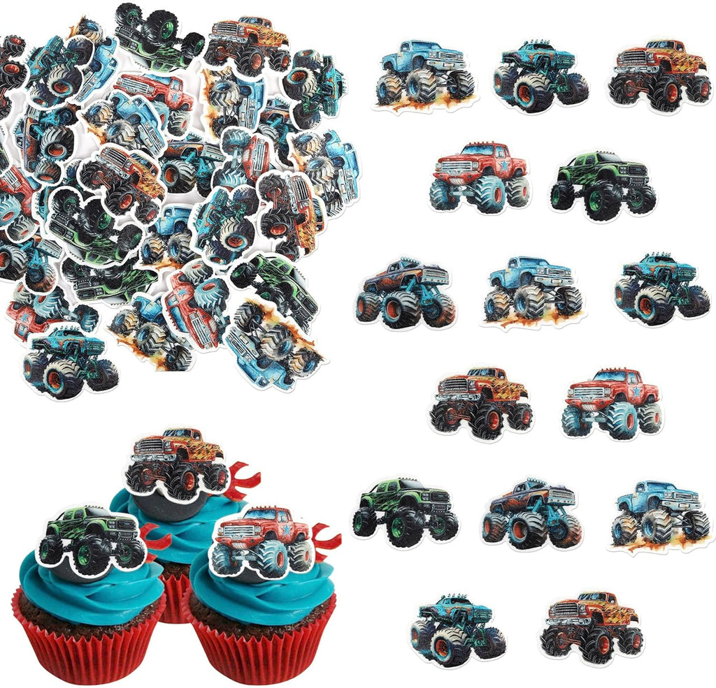 60 PCS Edible Truck Car Cupcake Toppers Edible Truck Car Cupcake Picks Monster Car Theme Birthday Party Cake Decorations for Baby Shower Kids Boys Girls Birthday Party Food Decorations Supplies