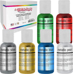 U.S. Cake Supply Airbrush Cake Pearlescent Shimmer Metallic Color Set - The 6 Most Popular Metallic Colors in 0.64 fl. oz. (19ml) Bottles - Safely Made in the USA product