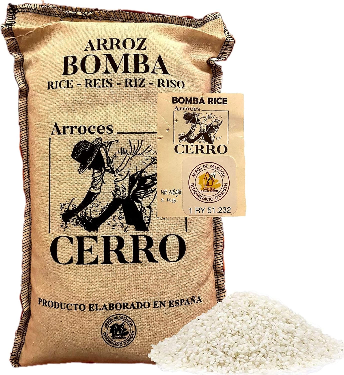 Bomba Paella Rice D. O. Valencia - Arroz Bomba, the White Rice from Spain 1 Kg (2.2 lbs)