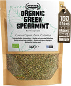 Apsogo Organic Greek Spearmint - Dried Spearmint Leaves for Spearmint Tea Loose Leaf, Herbal Tea & Cooking - Organic Spearmint, Mint Leaves, Naturally Sweet Aroma, Caffeine-Free Mentha Spicata - Resealable Pouch, 3.52 oz