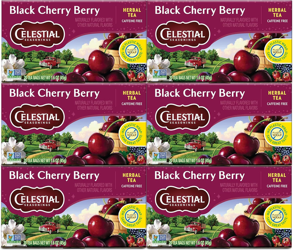 Celestial Seasonings Herbal Tea Bags, Black Cherry Berry, Flavored Tea Bags, 20 Count (Pack of 6)