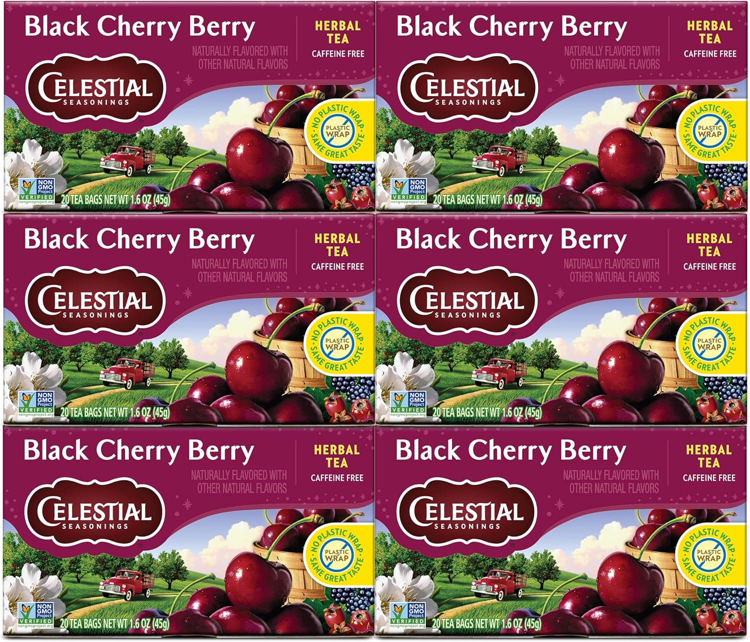 Celestial Seasonings Herbal Tea Bags, Black Cherry Berry, Flavored Tea Bags, 20 Count (Pack of 6)