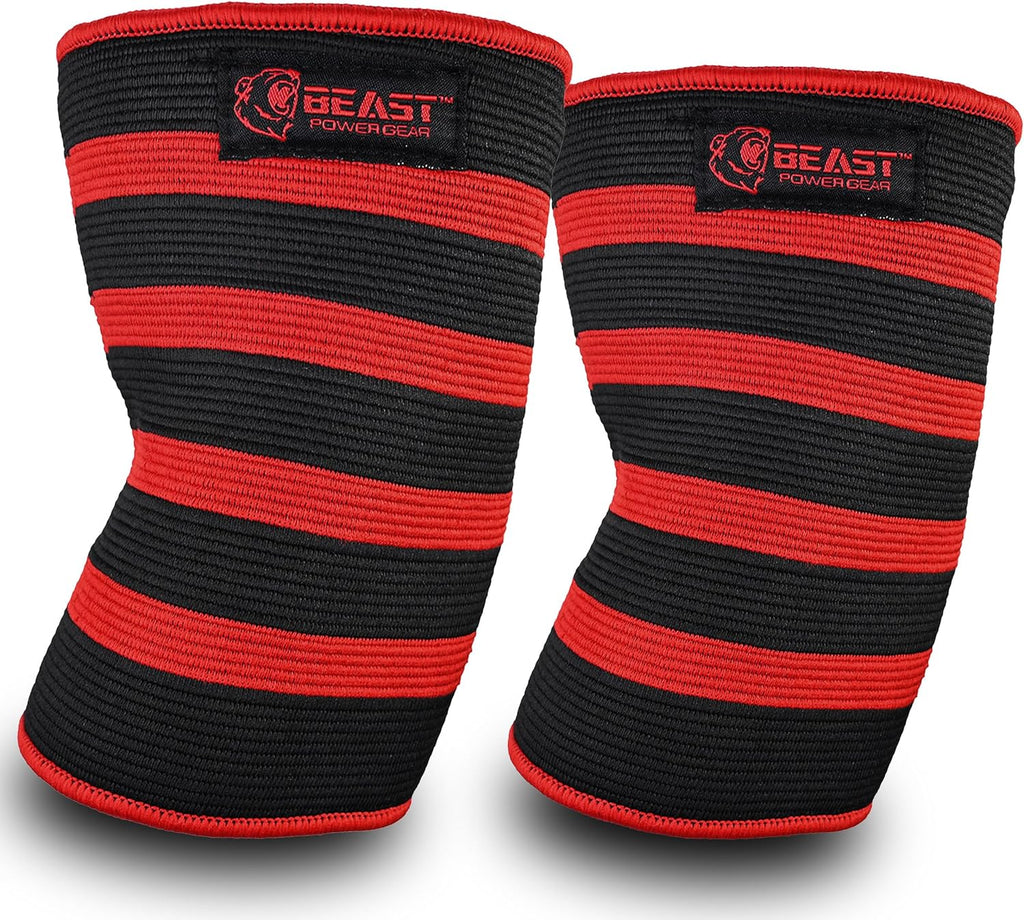 Beast Power Gear Elbow Sleeve (Pair) Dual-Ply Elbow Support & Compression for Powerlifting Weightlifting Heavy Bench Press Men & Women (Black/Red, Medium)