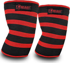 Beast Power Gear Elbow Sleeve (Pair) Dual-Ply Elbow Support & Compression for Powerlifting Weightlifting Heavy Bench Press Men & Women (Black/Red, Medium)