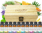 PURA D'OR Organic Perfect10 Essential Oils Set - 10x 10mL Wood Box Aromatherapy Gift Set - 100% Pure Therapeutic Grade for Relaxation and Wellness (Lavender, Peppermint, Eucalyptus, Tea Tree & More)