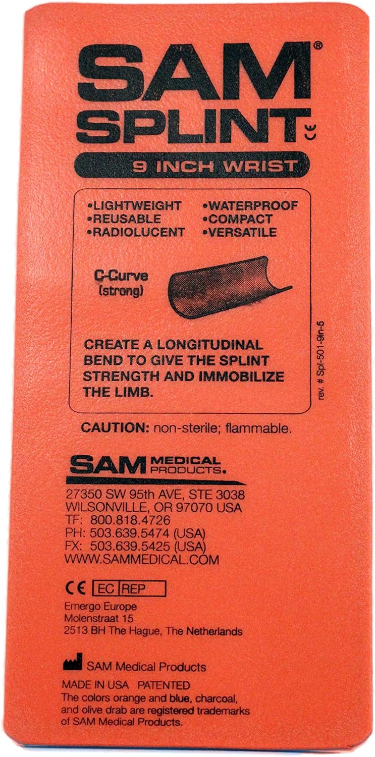 SAM Medical SAM Splint Small Flat Fold 9" x 4.25" - Moldable Aluminum Foam Splint for Fractures, Sprains & Strains, Orange/Blue - 1 Count