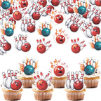 60 PCS Edible Bowling Cupcake Toppers Wafer Paper Sports Ball Cupcake Picks Edible Bowling Cupcake Decorations for Sports Theme Baby Shower Kids Birthday Party Cake Decorations Supplies