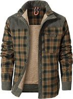 Flygo Men's Sherpa Lined Plaid Flannel Shirt Jacket Snap Button Warm Winter Jacket with Pockets