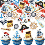 52Pcs Edible Pirate Cupcake Toppers Corsair Ship Captain Cupcake Picks for Nautical Sailing Cupcake Decorations Baby Shower Kids Pirate Birthday Cupcake Cake Decorations Supplies
