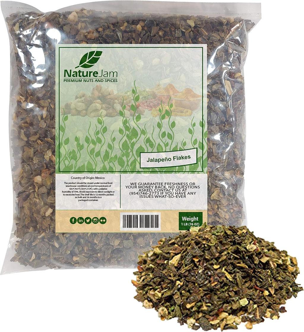 Dried Hot Jalapeno Pepper Flakes - Dehydrated Washed Diced & Dried (1 Pound) 16 OZ With LOTS OF SEEDS
