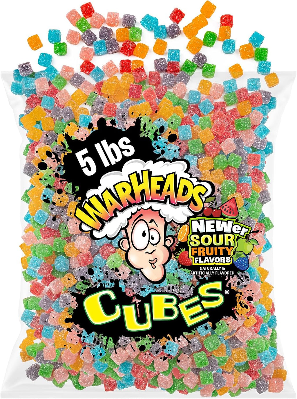 WARHEADS Cubes - Sour, Sweet & Fruity Chewy Candy with New Sour Fruity Flavors: Orange, Watermelon, Blue Raspberry, Black Cherry, Strawberry & Green Apple - 5 lb Bulk Bag