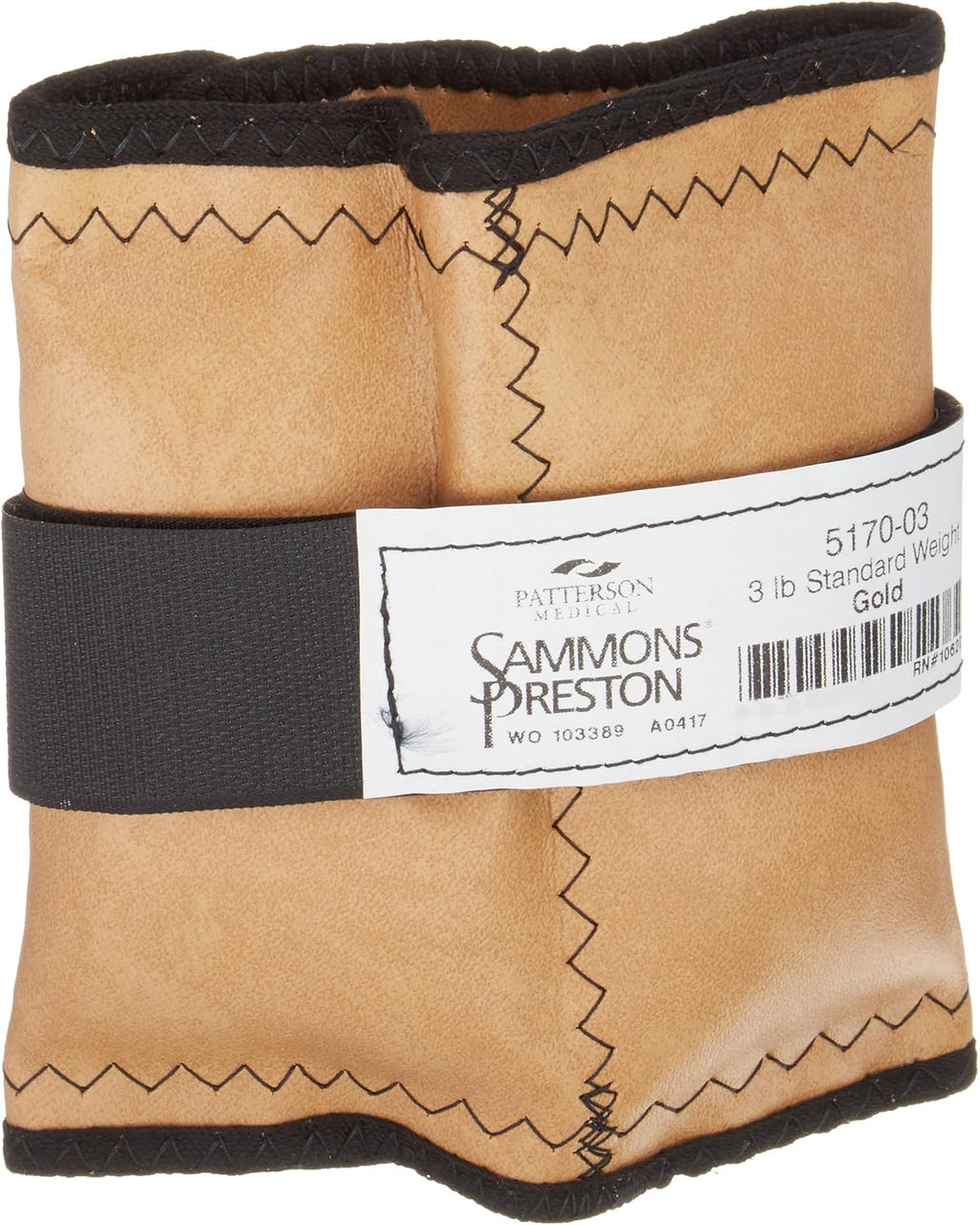 Sammons Preston Cuff Weight, 3 lb, Gold, Velcro Strap & D-Ring Closure, Grommet for Easy Hanging, Lead Free Steel Ankle & Wrist Weights, For Strength Building & Injury Rehab, Sold Individually