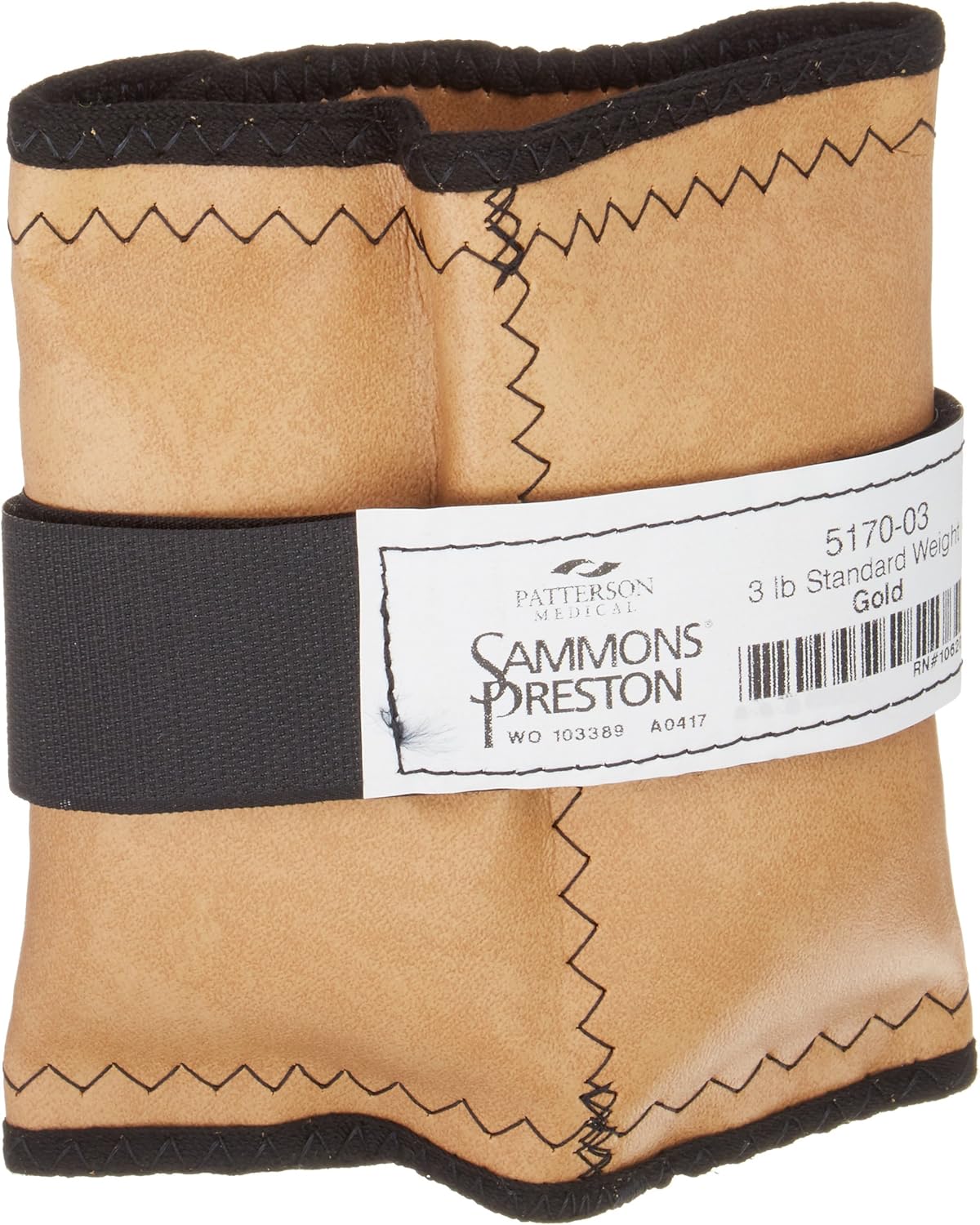 Sammons Preston Cuff Weight, 3 lb, Gold, Velcro Strap & D-Ring Closure, Grommet for Easy Hanging, Lead Free Steel Ankle & Wrist Weights, For Strength Building & Injury Rehab, Sold Individually