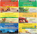 Bigelow Tea Caffeine Free 6 Flavor Herbal Tea Variety Pack, Decaf Tea with Mint Medley, Cozy Chamomile, Orange and Spice, Sweet Dreams, Perfect Peach, and Lemon Ginger, (Pack of 6), 118 Total Tea Bags