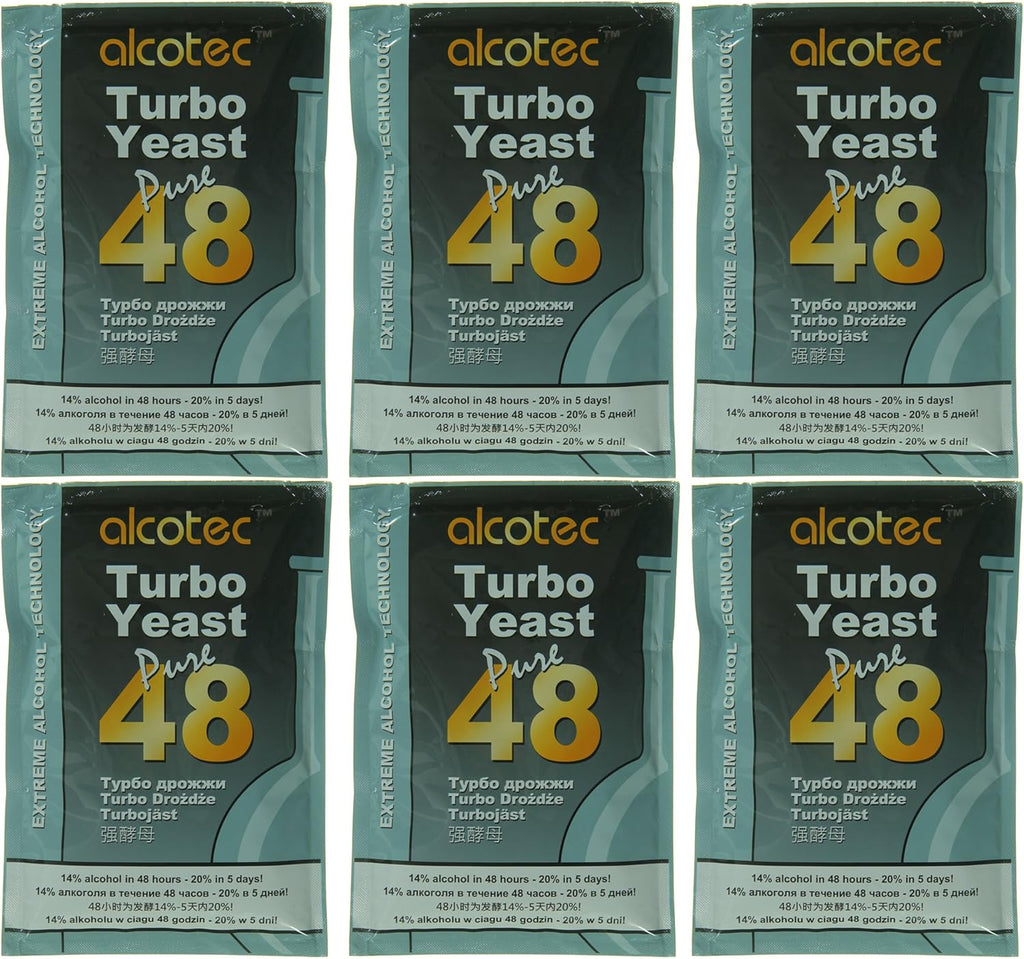 Alcotec 48 Hour Turbo Yeast | Brewers Yeast Powder| Wine Yeast for Wine Making | Dry Yeast | nutritional yeast | (6 Packs)