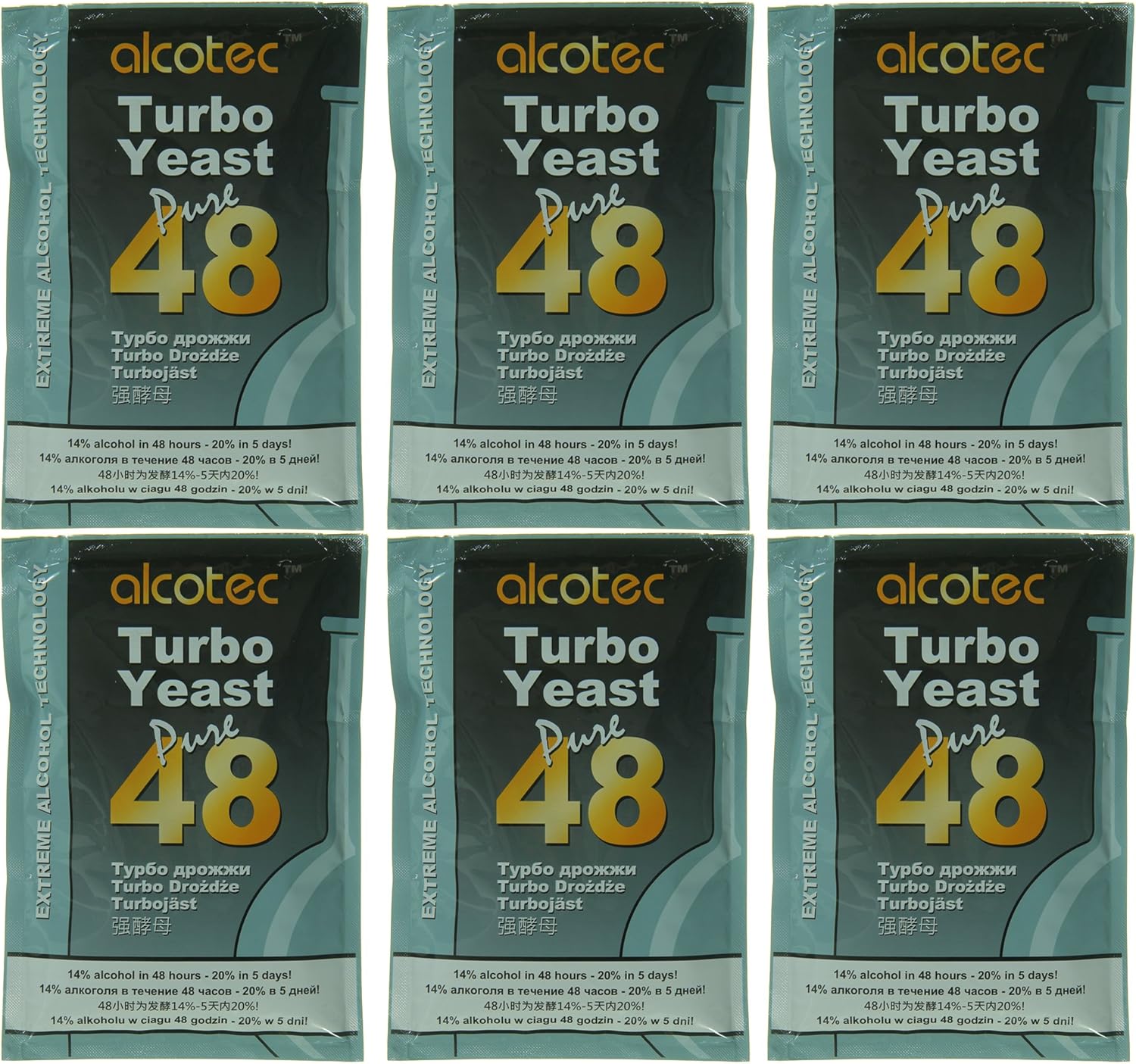 Alcotec 48 Hour Turbo Yeast | Brewers Yeast Powder| Wine Yeast for Wine Making | Dry Yeast | nutritional yeast | (6 Packs)