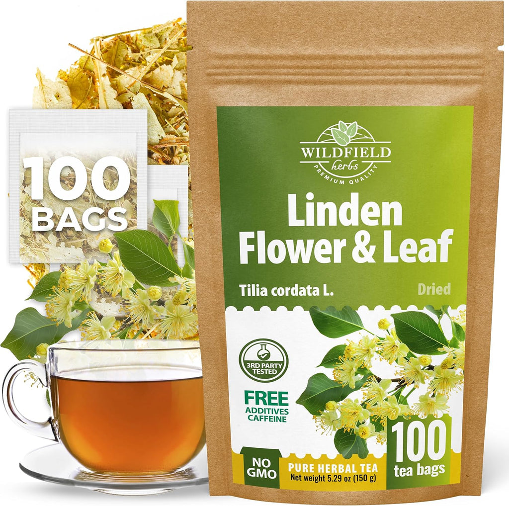100 Bags Linden Tea Dried Linden Flower Tea Herbal (Tilia Cordata) - 100 Count 1.5g Bags Herb Lipa