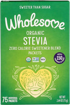 Wholesome Sweeteners Organic Stevia, 75 Count Packets, Zero Calorie Sweetener Blend, Keto Friendly, Non GMO, Gluten Free & Vegan, 1 Pack
