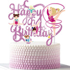 Purple Gymnastics Cake Topper Happy Birthday Sign Cake Decoration Cake Top Hat Sparkling Gymnast Girl Cake Topper Decorations for Gymnast Themed Baby Girl Birthday Party Supplies