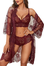 Avidlove Women Sexy Lingerie Set 3 Piece Bra and Panty Sets with Lace Kimono Robe Sleepwear Mesh Nightgown