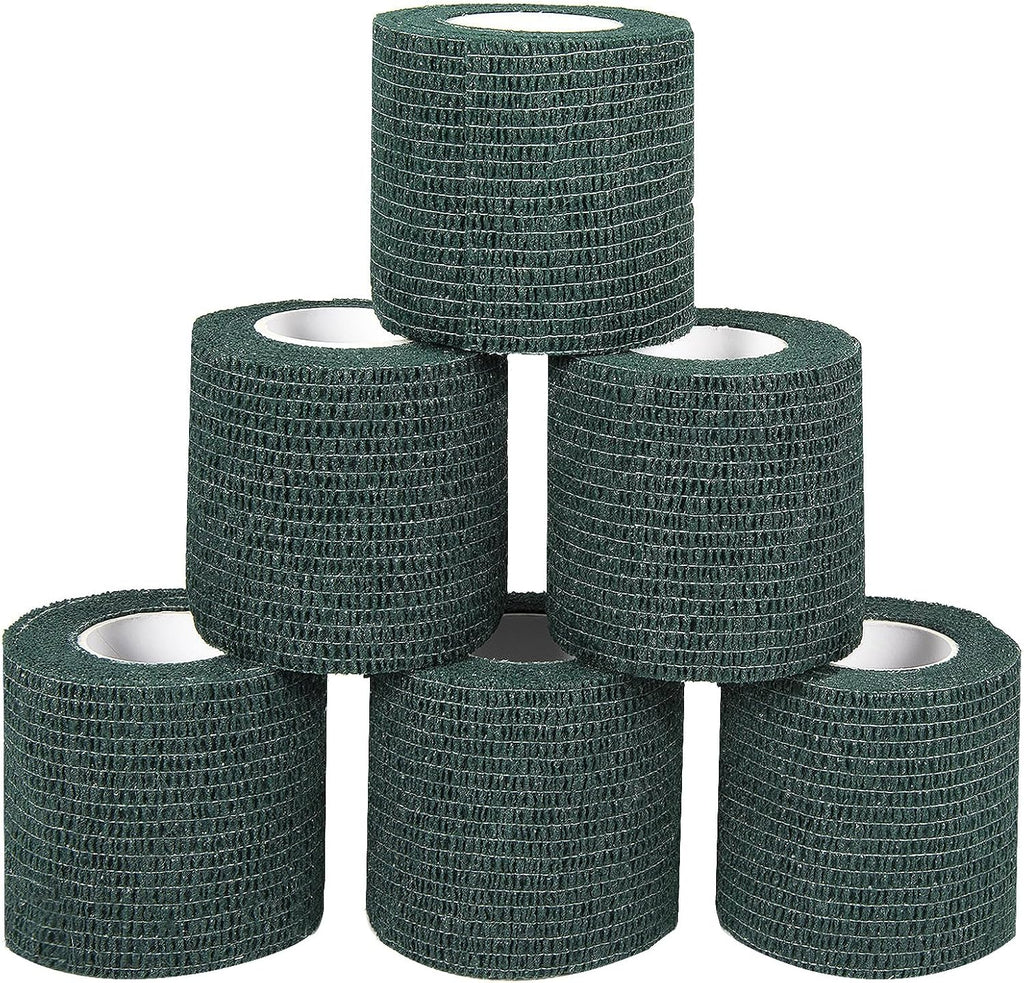 6Pcs 2”x 5 Yard Self Adhesive Bandage Wrap Breathable Self Adherent Cohesive Wrap Bandages Vet Tape for Dog Cat Athletic Elastic Cohesive Bandage Wrist Ankle Grip Cover Tape (Army Green)
