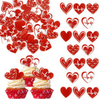 60PCS Edible Heart Cupcake Toppers Wafer Paper Sweet Love Red Heart Cake Decorations Edible Valentine's Day Cupcake Picks for Wedding Engagement Bridal Shower Birthday Valentine's Day Party Supplies
