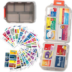Pill Organizer with Medicine Labels Travel Daily Pill Container Mini Medication Organizer Storage Pill Organizer Travel Essentials Pill Case 7 Day (Grey & 161 Lables)