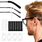 24 PCS(12 Pairs) Glasses Ear Cushion and Grips Set, Include 4 Soft Skin-Friendly Temple Sleeves, 4 Silicone Ear Hooks, 4 Round Invisible Anti-slip Holders for Sports Sunglasses Reading Glasses