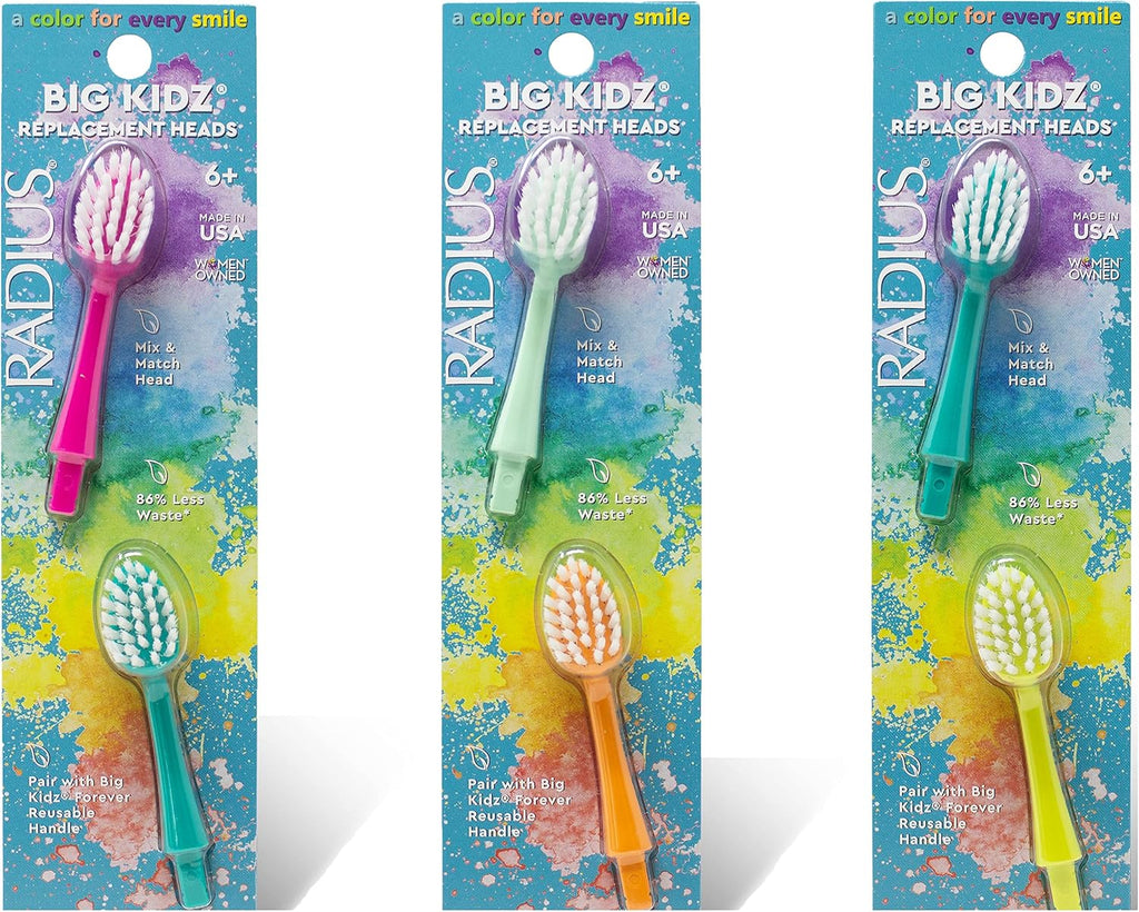 RADIUS Big Kidz Forever Brush Replaceable Heads for Children, 6 Years and Up, BPA Free ADA Accepted for Growing Teeth and Gums, 2 Heads - Extra Soft